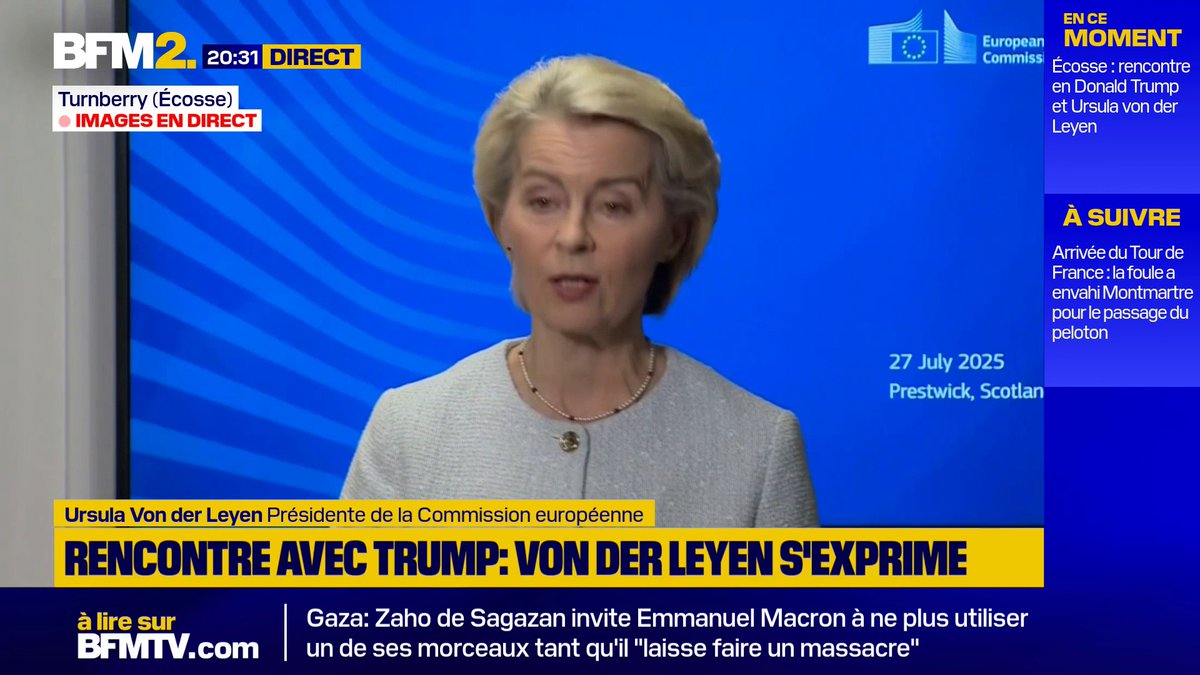 "Nous remplacerons le gaz et le pétrole russes par des achats importants de pétrole et de combustibles nucléaires américains", a indiqué Ursula Von der Leyen #BFM2