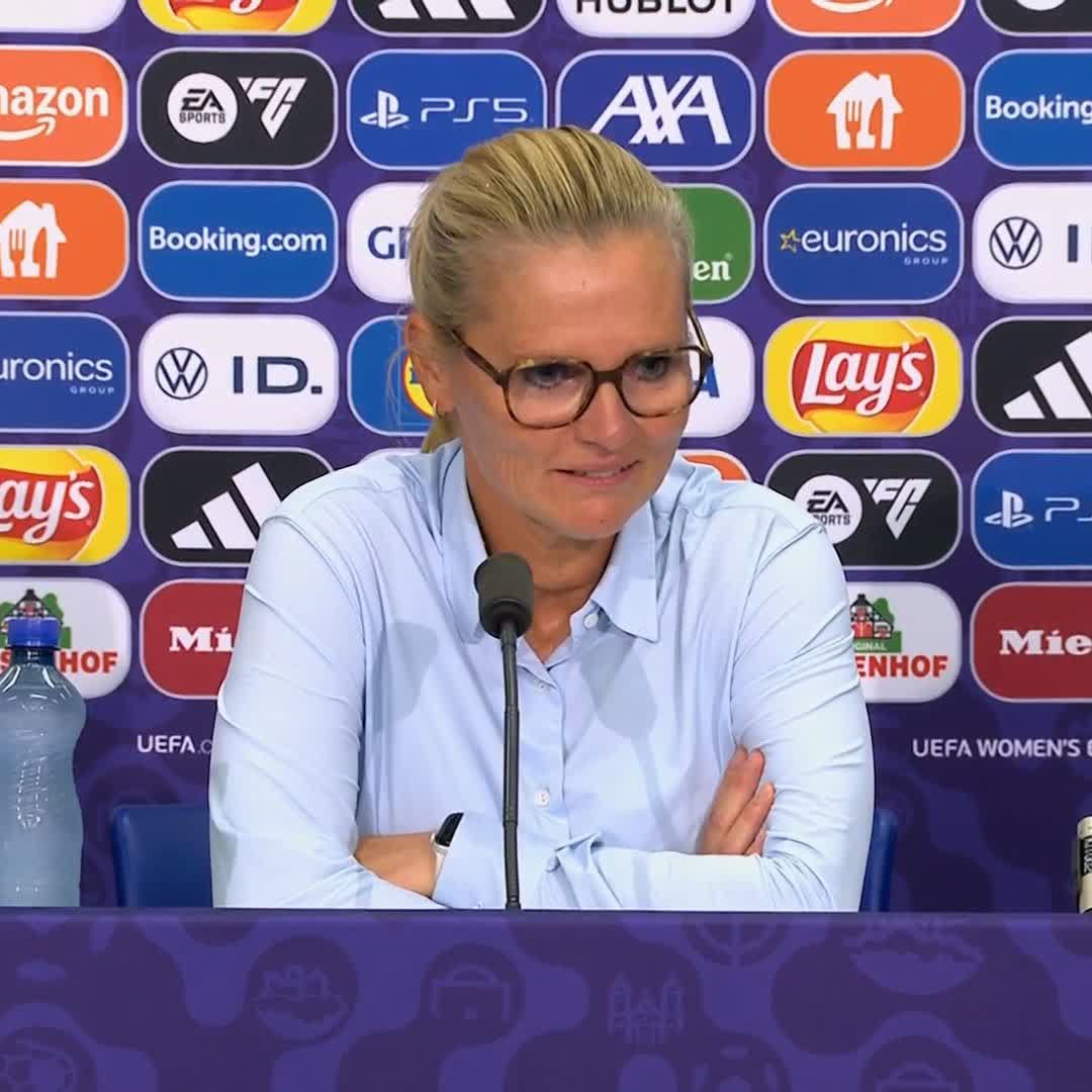 "I'm so incredibly proud of this team, we are going to party tonight" 🎉 Sarina Wiegman is in a party mood after England defended their Euros title 🏴󠁧󠁢󠁥󠁮󠁧󠁿 {Credit: UEFA}