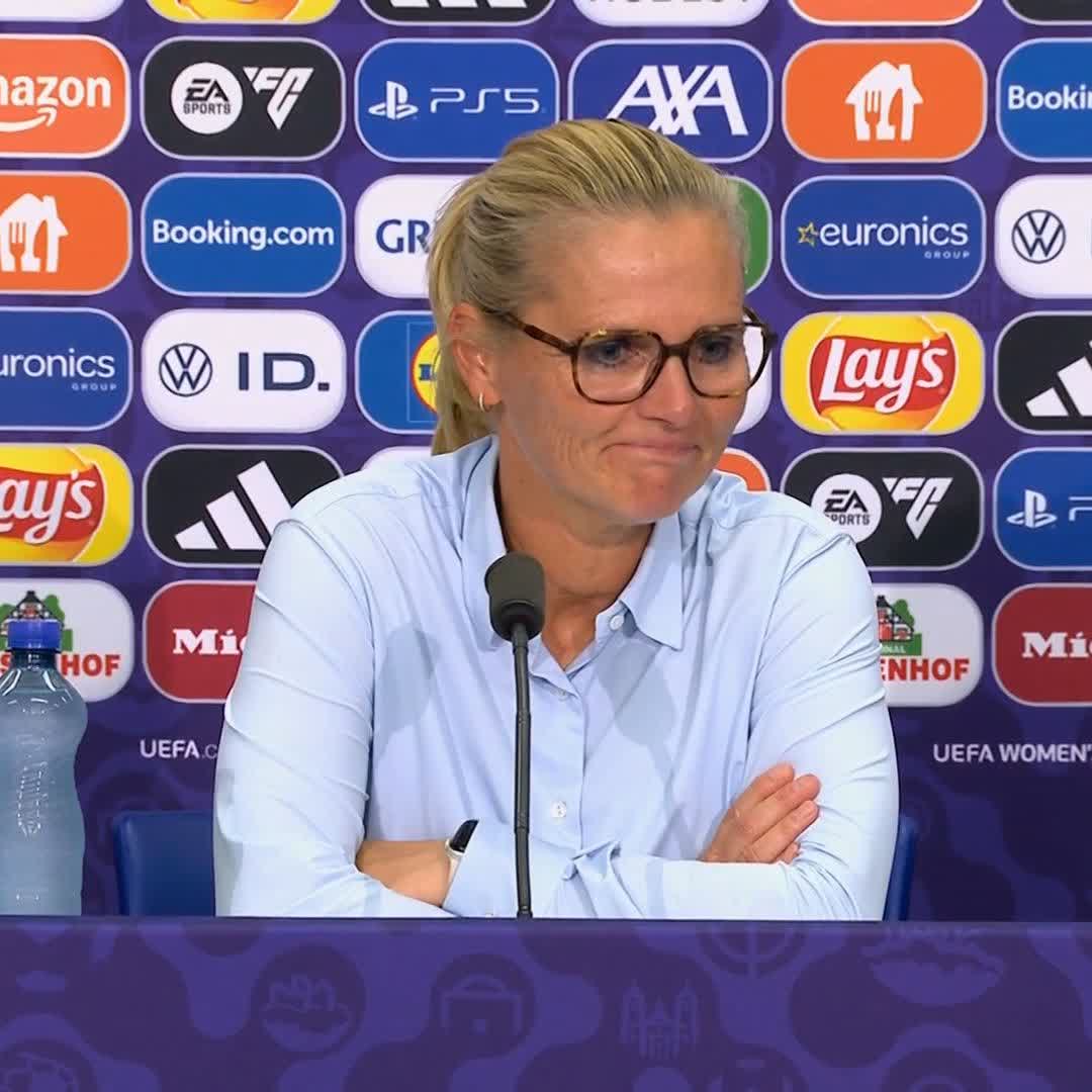 "She has a crazy mentality" 💪 Sarina Wiegman has strong praise for Lucy Bronze, who played the whole tournament with a fractured tibia 😮 {Credit: UEFA}