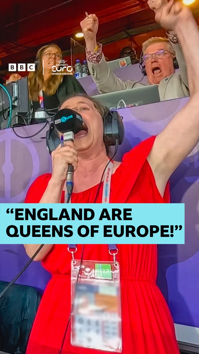 Comm cam: The moment the #Lionesses became European champions for a second time! 🎙️ Vicki Sparks #BBCFootball #WEURO2025