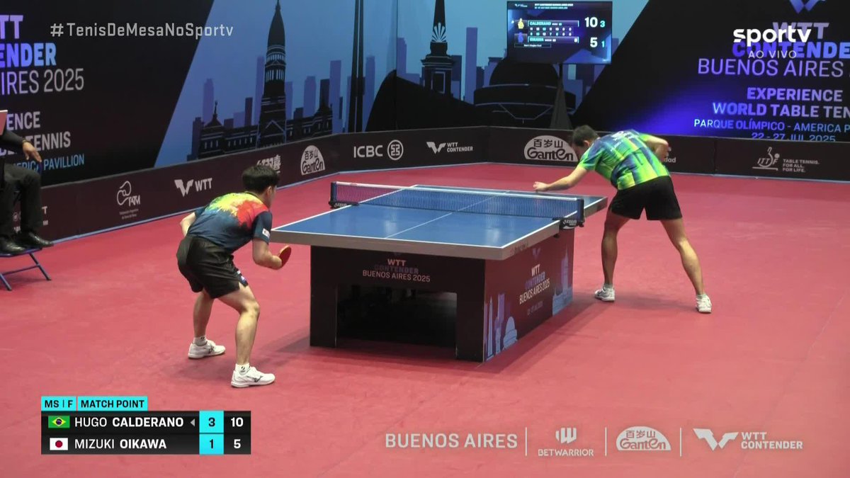 🚨AGORA: Hugo Calderano é campeão do WTT de Buenos Aires. Brasileiro vence japopês Mizuki Oikawa por 4 sets a 1 e soma dois títulos da competição.