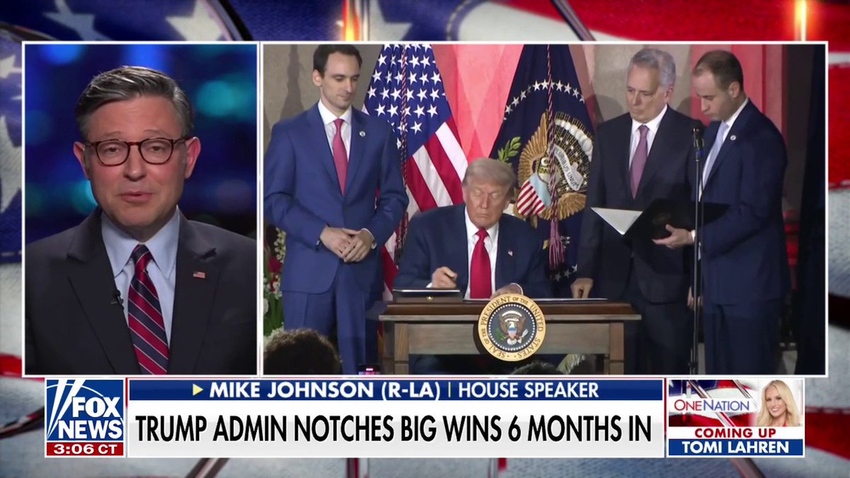 House Speaker Mike Johnson praises Donald J. Trump's success just six months into his term: "America is back"