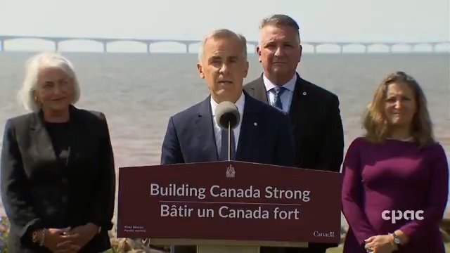 “If we’re going to build a stronger, more united economy—and we are doing that—we are going to need to make it more affordable to travel around this country,” says PM Carney, announcing his government will reduce Confederation Bridge tolls & eastern ferry fares Aug. 1. #cdnpoli