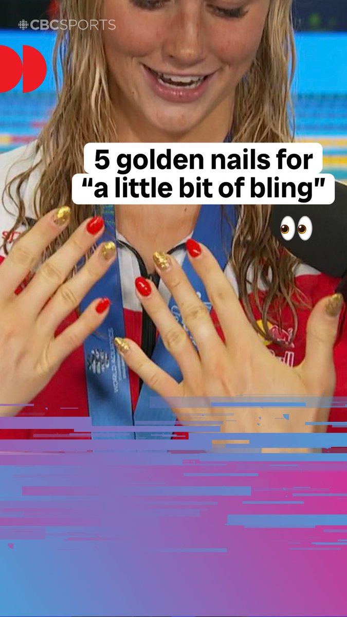 "One hand down" 👀 Summer McIntosh shows off her five golden nails that she hopes represent the five gold medals she wants to win in Singapore 🥇