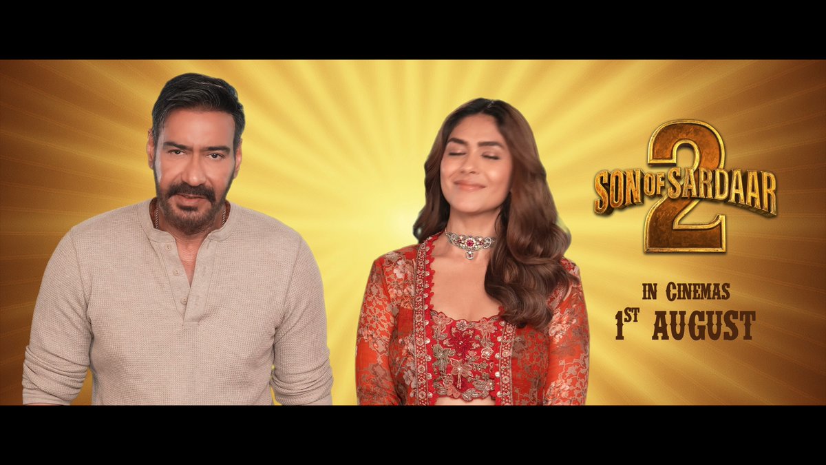 Returning to Scotland to fix his marriage, Jassi ends up trapped in a mob war and a chaotic wedding 👀 Stars of #SonOfSardaar2, Ajay Devgn &amp; Mrunal Thakur are here to tell you tickets are NOW ON SALE! 👇 🔗 #AjayDevgn #MrunalThakur #Sadaar2