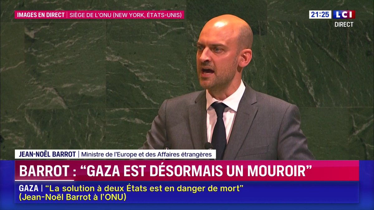 🔴 État palestinien - Jean-Noël Barrot s'exprime à l'ONU : "attendre que le Hamas soit désarmé pour reconnaître un État de Palestine, c'est se mettre soi-même entre les mains du Hamas"