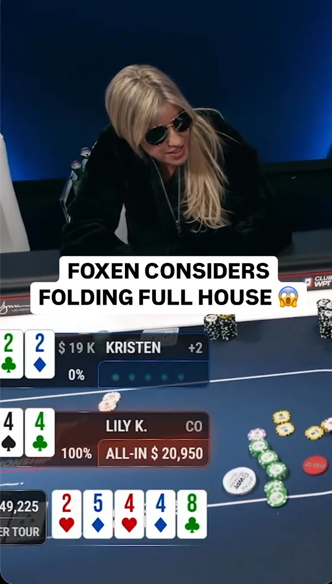 $50,000 in the pot and Kristen Foxen is thinking about folding a full house against LilyTheFairyFromMars’s QUADS 😳🤯