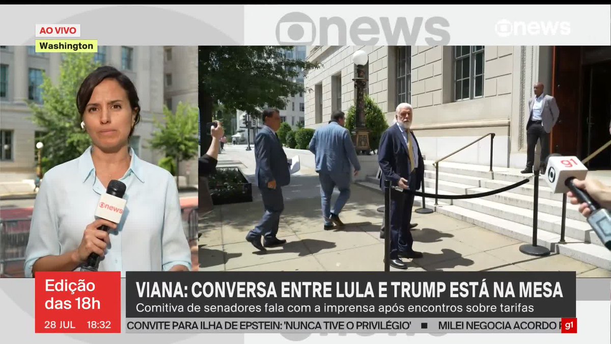 Depois de um encontro com empresários em Washington, os parlamentares da comitiva brasileira disseram que a Câmara de Comércio dos EUA vai enviar uma carta a autoridades do Executivo estadunidense pedindo a extensão do prazo para a aplicação das sobretaxas. Saiba mais com Raquel Krähenbühl. ➡ Assista ao #Edição18: #GloboNews