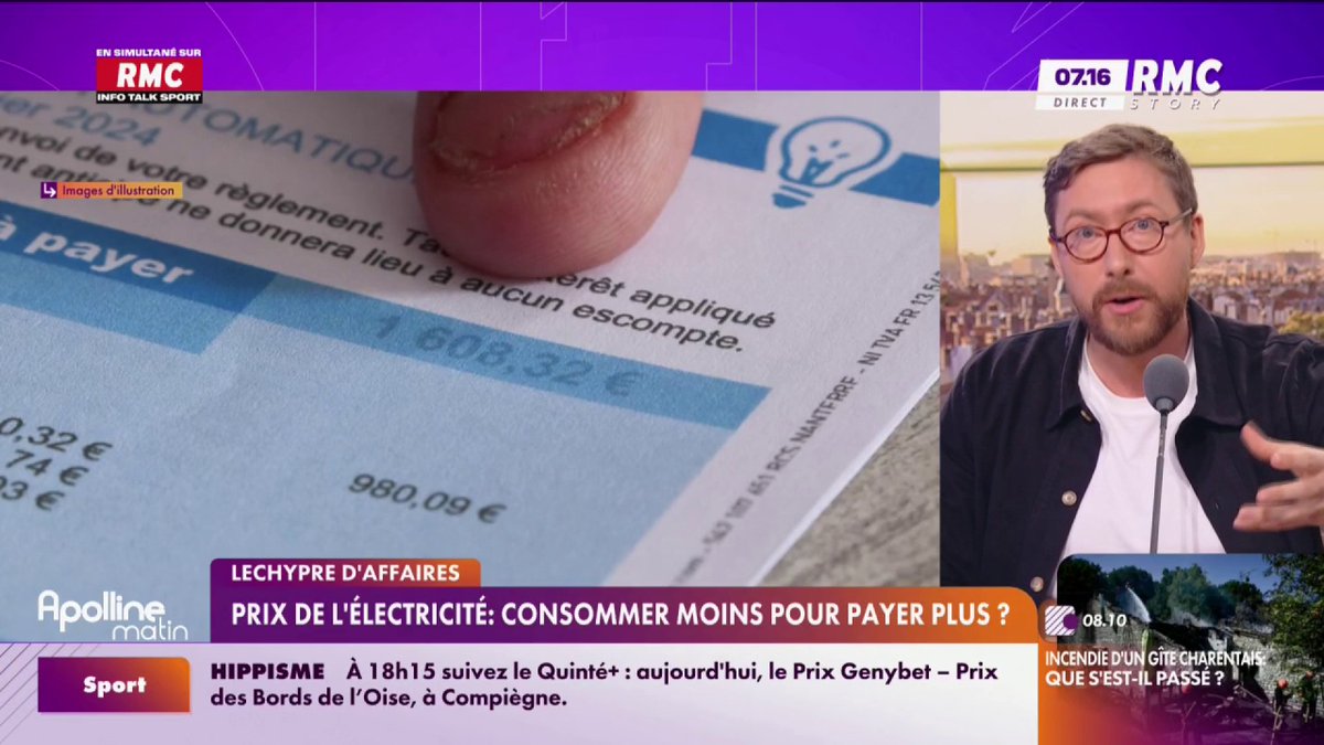 ⚡ Mauvaise surprise sur la facture d’électricité: dès le 1er août, la TVA sur l’abonnement passe de 5 % à 20 %. Résultat : même si vous coupez tout chez vous, vous paierez plus. Seuls les foyers consommant plus de 3 300 kWh/an verront leur facture baisser #ApollineMatin