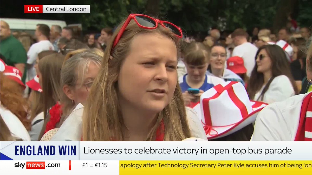"I wouldn't be playing football if I didn't see them play in the Euros." Thousands of England fans are gathering in Central London ahead of the Lionesses taking part in an open-top bus parade to celebrate victory. 🦁 📺 Sky 501 and YouTube