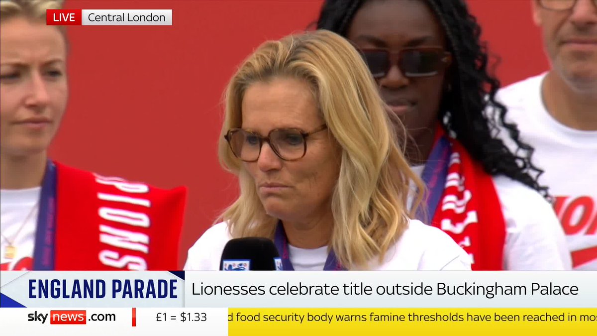 'We kept having hope and belief' England boss Sarina Wiegman addresses the crowd and says everyone 'stepped up and supported each other' during the Euros and it was 'amazing to be a part of'. Live updates: 📺 Sky 501 and YouTube