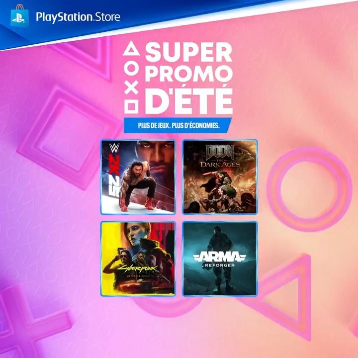 De nouveaux jeux rejoignent nos Super Promos d'Été du PlayStation Store : • WWE 2K25 Standard Edition • DOOM: The Dark Ages • Cyberpunk 2077: Édition Ultime • Arma Reforger • Clair Obscur: Expedition 33 et bien d'autres Profitez-en jusqu'au 14 août :