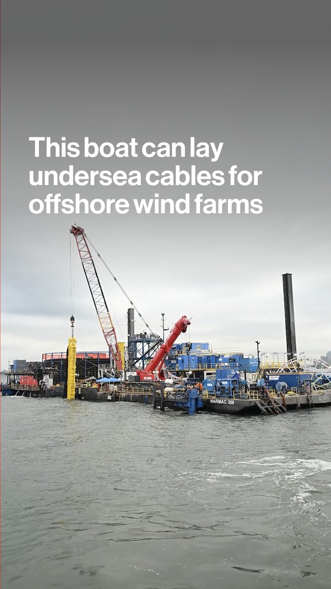 The first US-flagged boat that can bury the undersea cables to connect offshore wind turbines to the power grid on land has started work within view of the Statue of Liberty and the New York City skyline. Josh Saul has more