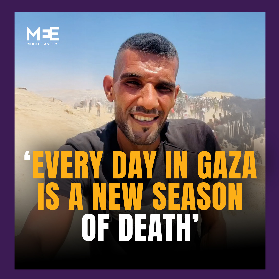 “Every day in Gaza is a new season of death.” A Palestinian photographer shared a video comparing the crowds at a Gaza aid distribution site with the Kaaba in Mecca to highlight the situation Palestinians are in and to condemn the “global silence” towards Gaza.