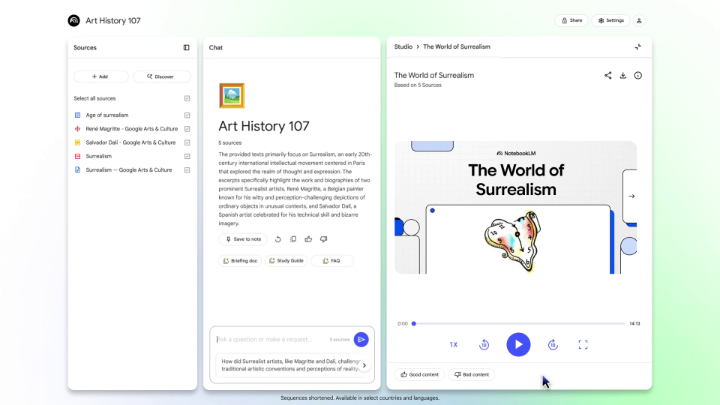 Oh, you thought that was it? In addition to our new look we've got some new tricks too: 🎉 VIDEO OVERVIEWS are starting rollout TODAY 🥳 (English + desktop only to start) Create visually engaging slide summaries of your notebook content. We can't wait to see what you make!