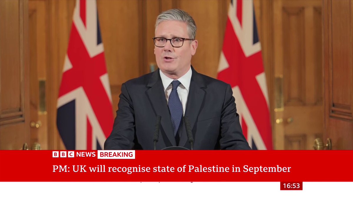 The UK will recognise a Palestinian state in September unless Israel takes "substantive steps to end the appalling situation in Gaza", PM Keir Starmer says