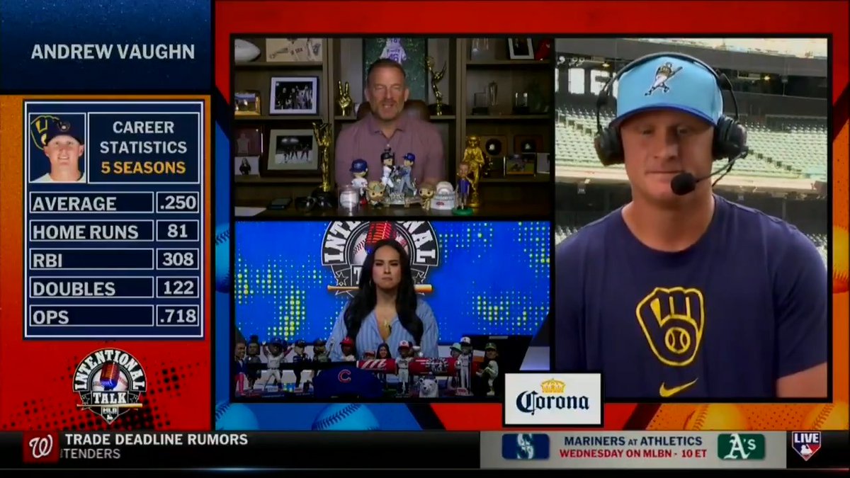 "Everybody welcomed me with open arms... it's just a special group. It's hard not to get along with these guys." Andrew Vaughn has a 1.128 OPS since joining the Milwaukee Brewers! MLB Network + Corona USA