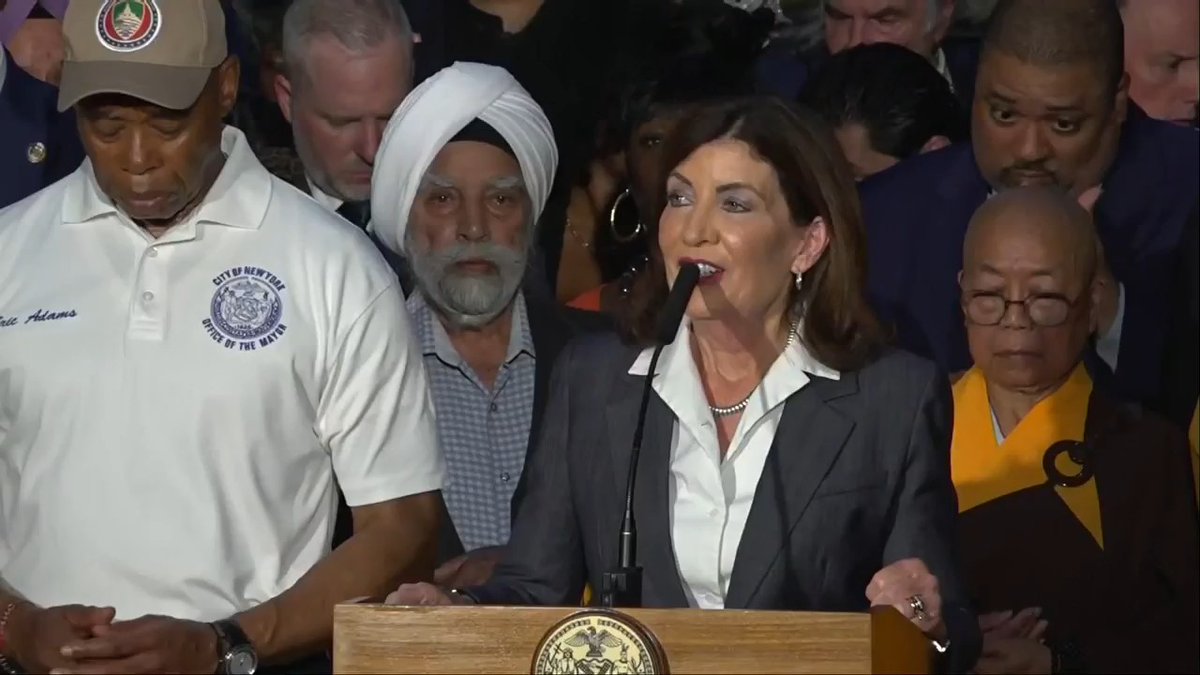 Governor Kathy Hochul (D-NY) says her "heart is broken," pushes for gun control legislation during a vigil for those killed in the Midtown Manhattan shooting.