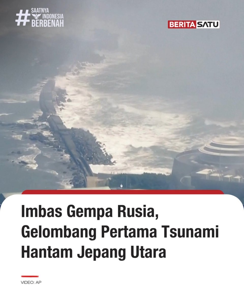 Gelombang pertama tsunami menghantam pesisir Hokkaido di Jepang utara dampak dari gempa bumi dengan magnitudo 8,7 yang mengguncang Rusia, Rabu (30/7/2025) pagi WIB. Gelombang setinggi sekitar 30 sentimeter menyapu beberapa bangunan hingga terlepas dari fondasinya saat gelombang tersebut menyapu daratan. Sebelumnya, Pemerintah Jepang telah mengeluarkan peringatan tsunami di sepanjang pesisir Pasifik Jepang, dari Hokkaido hingga Wakayama dengan potensi ketinggian mencapai 3 meter. Update berita selengkapnya di Beritasatu TV, & YouTube BeritaSatu! #Rusia #Jepang #Gempa #Tsunami #SaatnyaIndonesiaBerbenah #BeritaSatu