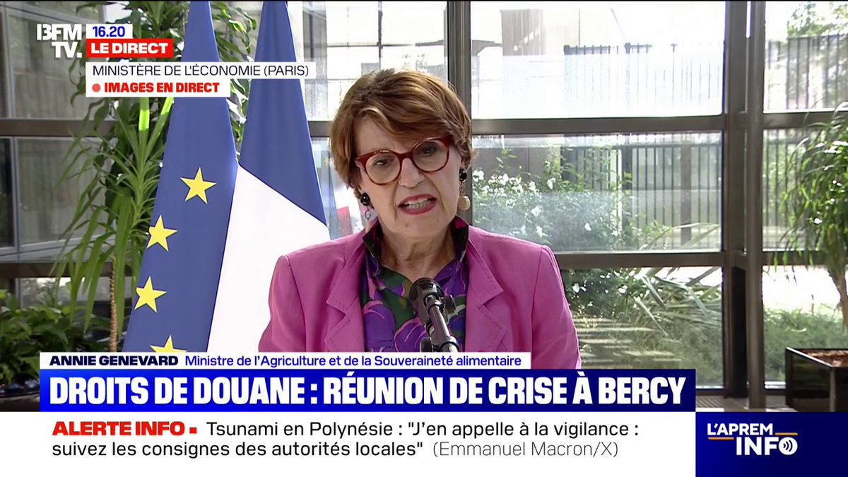 Pour Annie Genevard, ministre de l'Agriculture, "on a évité l'escalade" sur le sujet des droits de douane avec les États-Unis