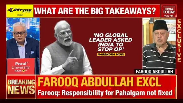 #EXCLUSIVE | "Responsibility for Pahalgam not fixed": Former J&K CM Farooq Abdullah "I think the whole world knows that Omar Abdullah does not control security...he's not consulted when meetings are held," he said. #OperationSindoor #PahalgamTerrorAttack #NewsToday | Rajdeep Sardesai