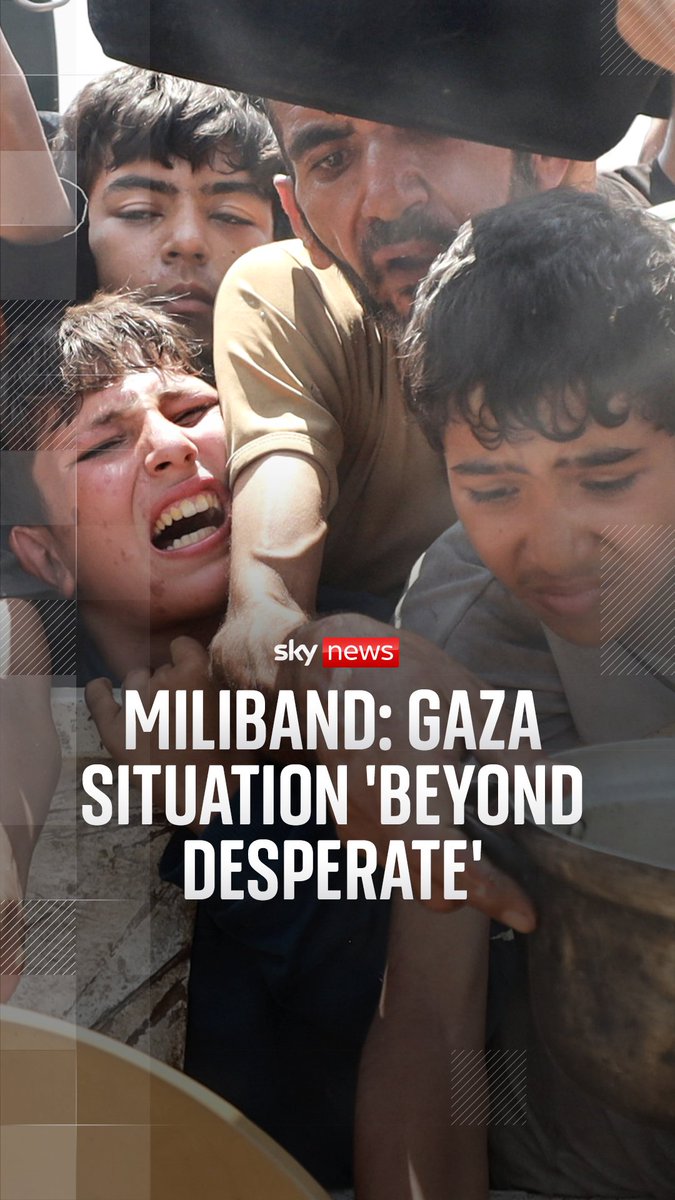 Former foreign secretary David Miliband has told Sky News he thinks "thousands of thousands of thousands" of lives are at risk in Gaza, where the hunger situation is "already beyond desperate".