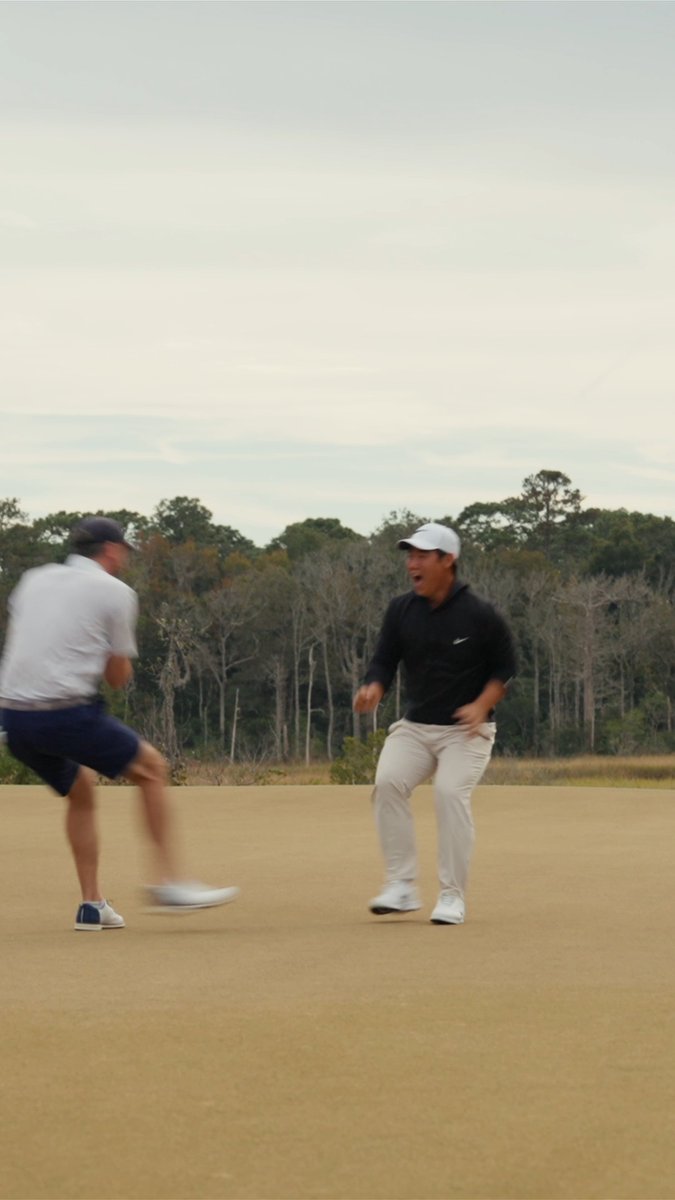 We promise you this was the first take. 😂 Watch joohyung kim and Soly from No Laying Up play a 3-hole alternate shot challenge: