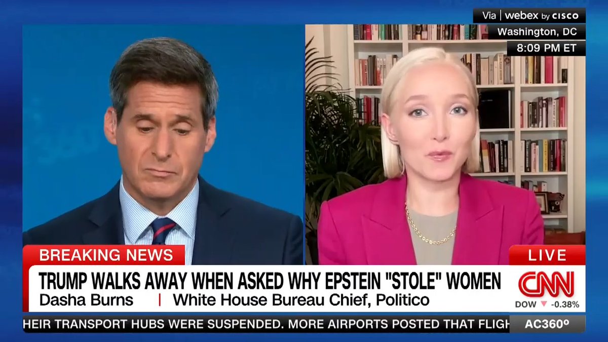 "Behind closed doors the President is furious about this. He wants this story to stop": Dasha Burns says the Jeffrey Epstein scandal is a rare instance of President Trump struggling to change the narrative with his own base.
