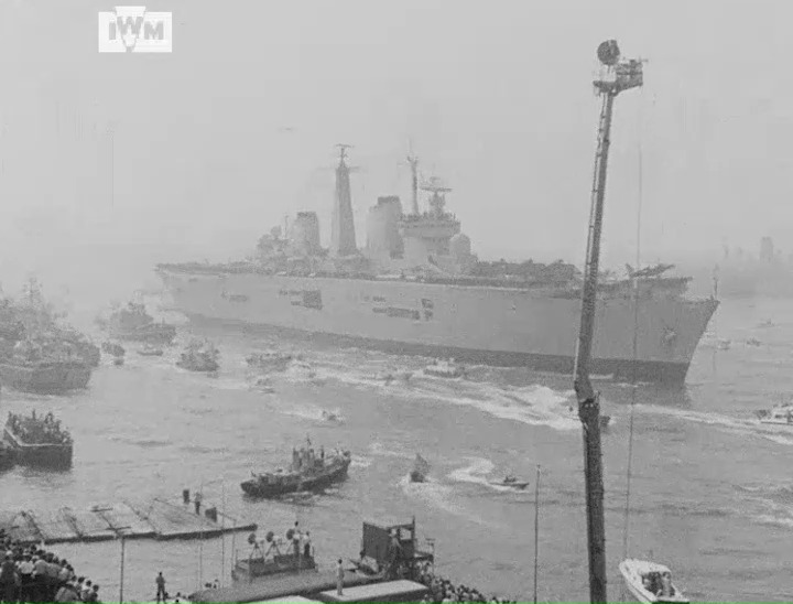 HMS Invincible arrives in Portsmouth following its return from the Falklands, September 1982. You can learn more about the Falklands Conflict on our website: Film: IWM ADM 2435