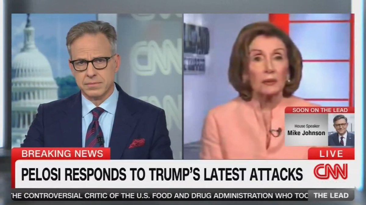 Tapper: “[Trump] said: ‘Nancy Pelosi became rich…’” Pelosi: “Why do you have to read that?!” Tapper: “I wanted to give you a chance to respond. He accused you of insider trading.” Pelosi: “Ridiculous. In fact, I very much support the stop the trading of members of Congress.”