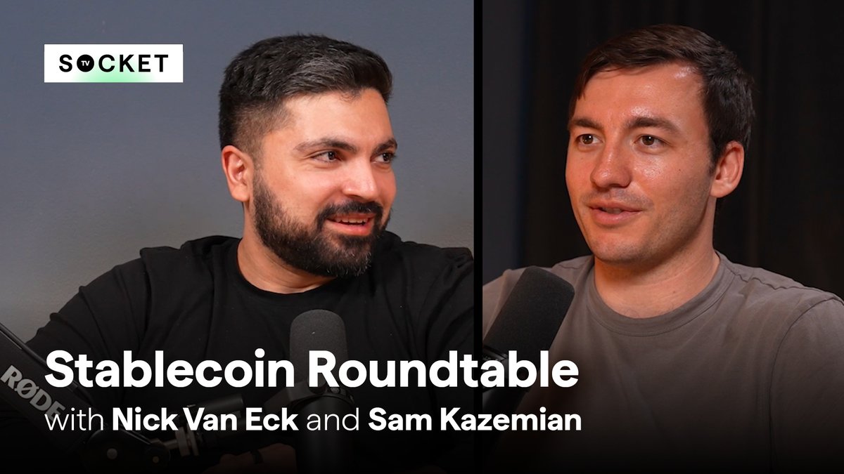 📺 SOCKET TV. Episode 5 We sat down with stablecoin experts Nick van Eck (Agora) and sam.frax (Frax Finance ¤⛓️¤) to chat: → Hype around stablecoins → Key use cases and types → Stablecoins = the OG chain abstracted applications Full convo with Rishabh Khurana here: