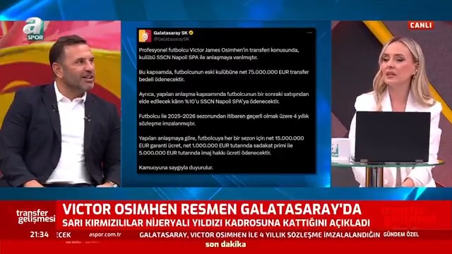 Okan Buruk: “Victor Osimhen'in peşinatını da sayarsak Türk futbol tarihinin 2'inci pahalı transferi oluyor.”(Gülerek.) 😅