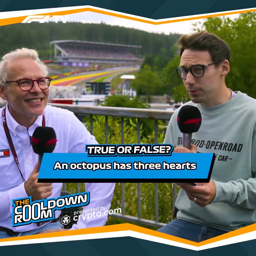 The latest episode of F1 TV's The Cooldown Room has landed 🤩 Alex Jacques lets us in on the secrets of the commentary booth during a rain delay and Jacques Villeneuve plays a true or false quiz + much more! 🐙 #F1 Crypto.com