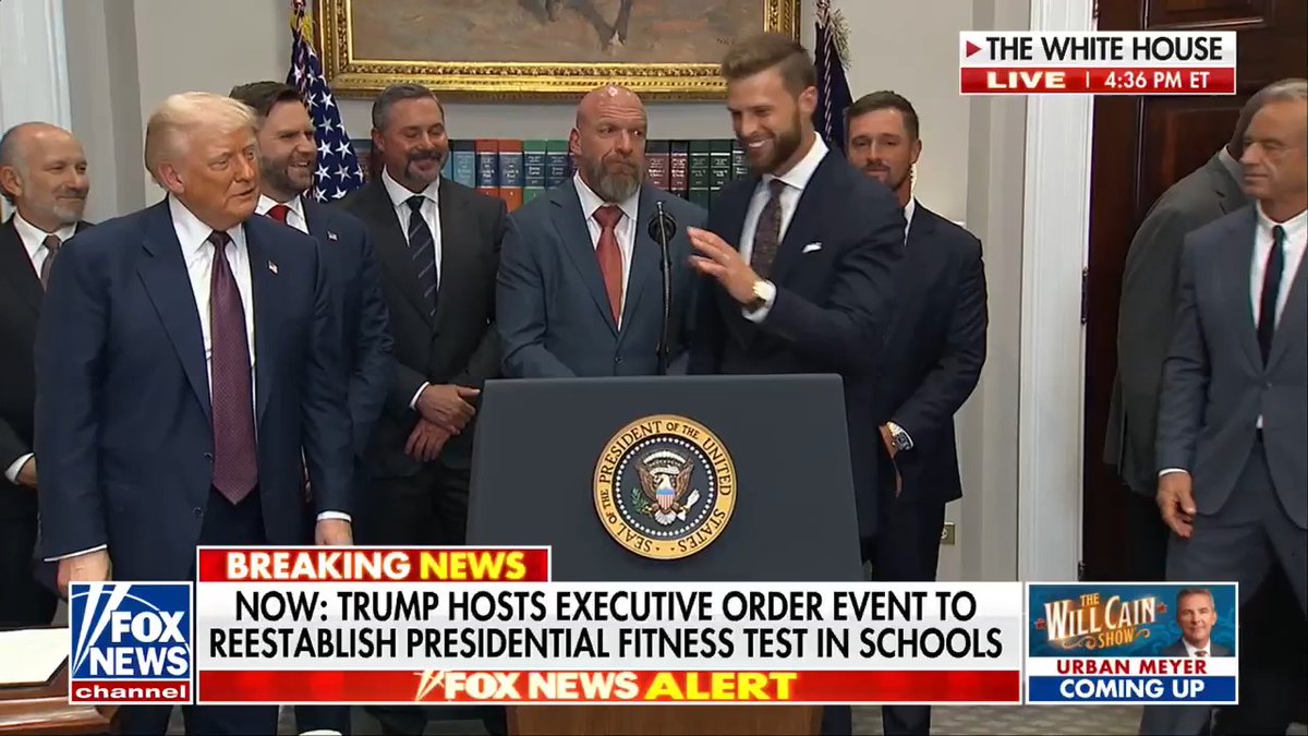 "Thank you so much for allowing me to be here." Kansas City Chiefs kicker Harrison Butker joins other pro athletes and extends his gratitude to President Trump during a White House event for the President’s Council on Sports, Fitness and Nutrition.