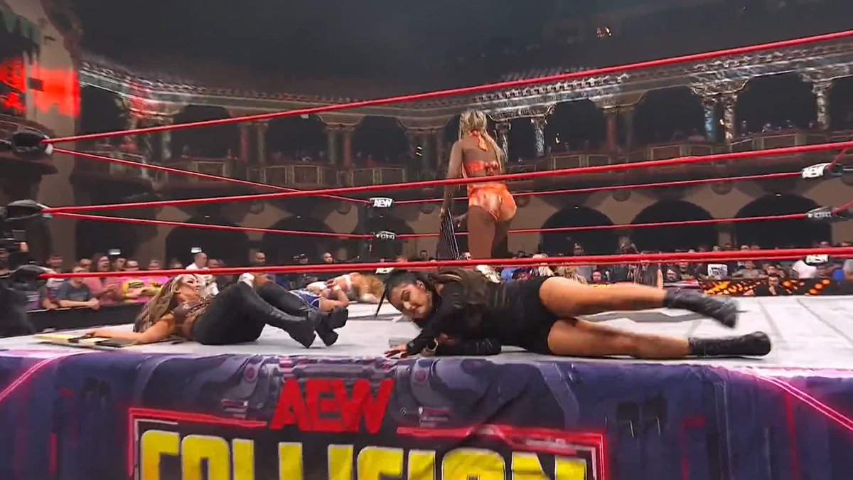 Equalizers in hand, Queen @Amisylle, @AnnaJay___ + @TayMelo make the save! Watch #AEWCollision LIVE on TNT & HBO Max