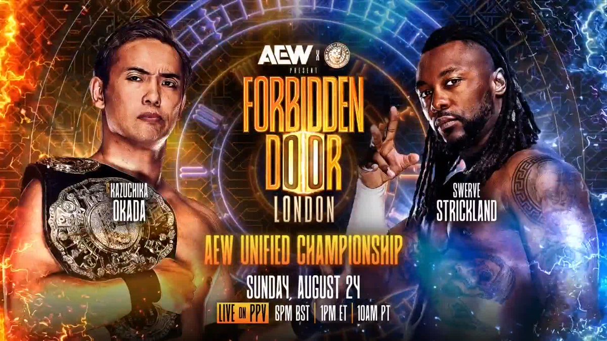 IT’S OFFICIAL! At AEW x NJPW #ForbiddenDoor, Kazuchika Okada will defend the #AEW Unified Championship against the challenger, Swerve Strickland. Watch #AEWCollision LIVE on TNT &amp; HBO Max