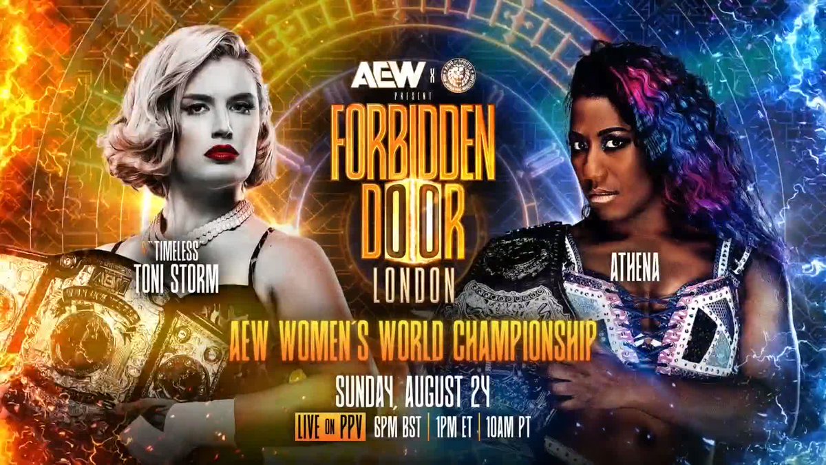 ROH Women’s World Champion Athena is ROH & All Elite! has chosen the perfect time and place to execute her guaranteed title shot, at AEW x NJPW #ForbiddenDoor! Watch #AEWCollision LIVE on TNT & HBO Max