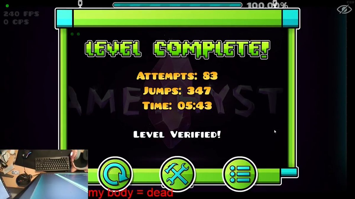 Top player Zoink has just become the first to beat Geometry Dash’s hardest level, 'Amethyst', after more than 50,000 attempts! 🏆