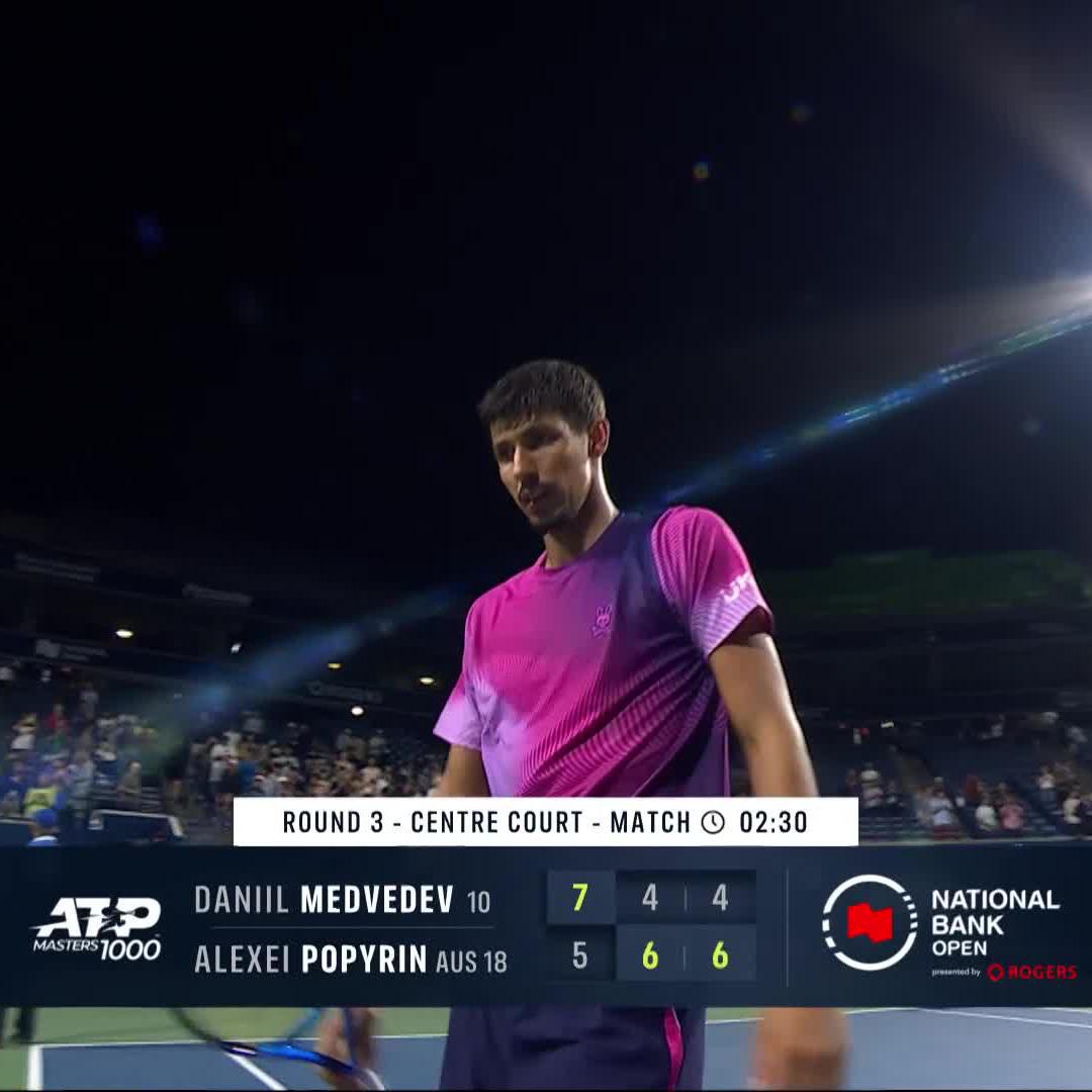 Title defence remains on course 🤝 Alexei Popyrin comes back to defeat Medvedev 5-7 6-4 6-4 in Toronto 🔥 #NBO25