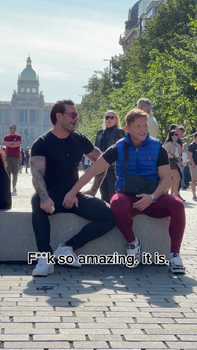 Spotting a handsome, tattooed, straight guy sitting on a bench in the public square. Watch me as I go and charm him!" 😇😋 Part 2/2
