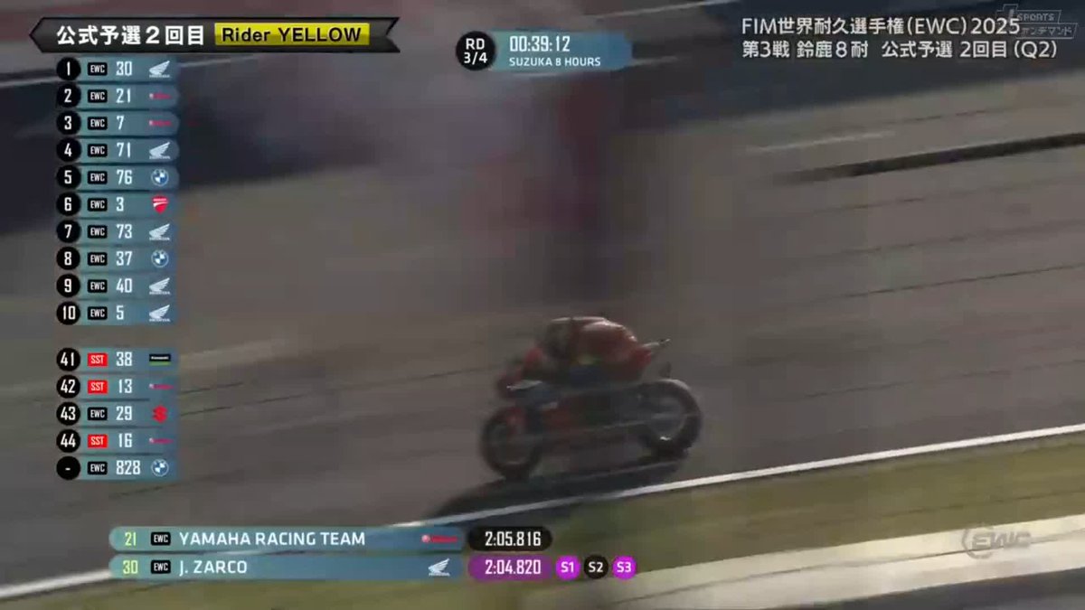 ホンダのヨハン・ザルコ選手 2分4秒820でトップタイム🥇 セクター1,3,4で全体ベストの走り🔥 #鈴鹿8時間耐久ロードレース 8/1~8/3 超徹底LIVE配信! 🔽ご視聴/ご購入は🔽 #鈴鹿8耐 #Suzuka8Hours #EWC