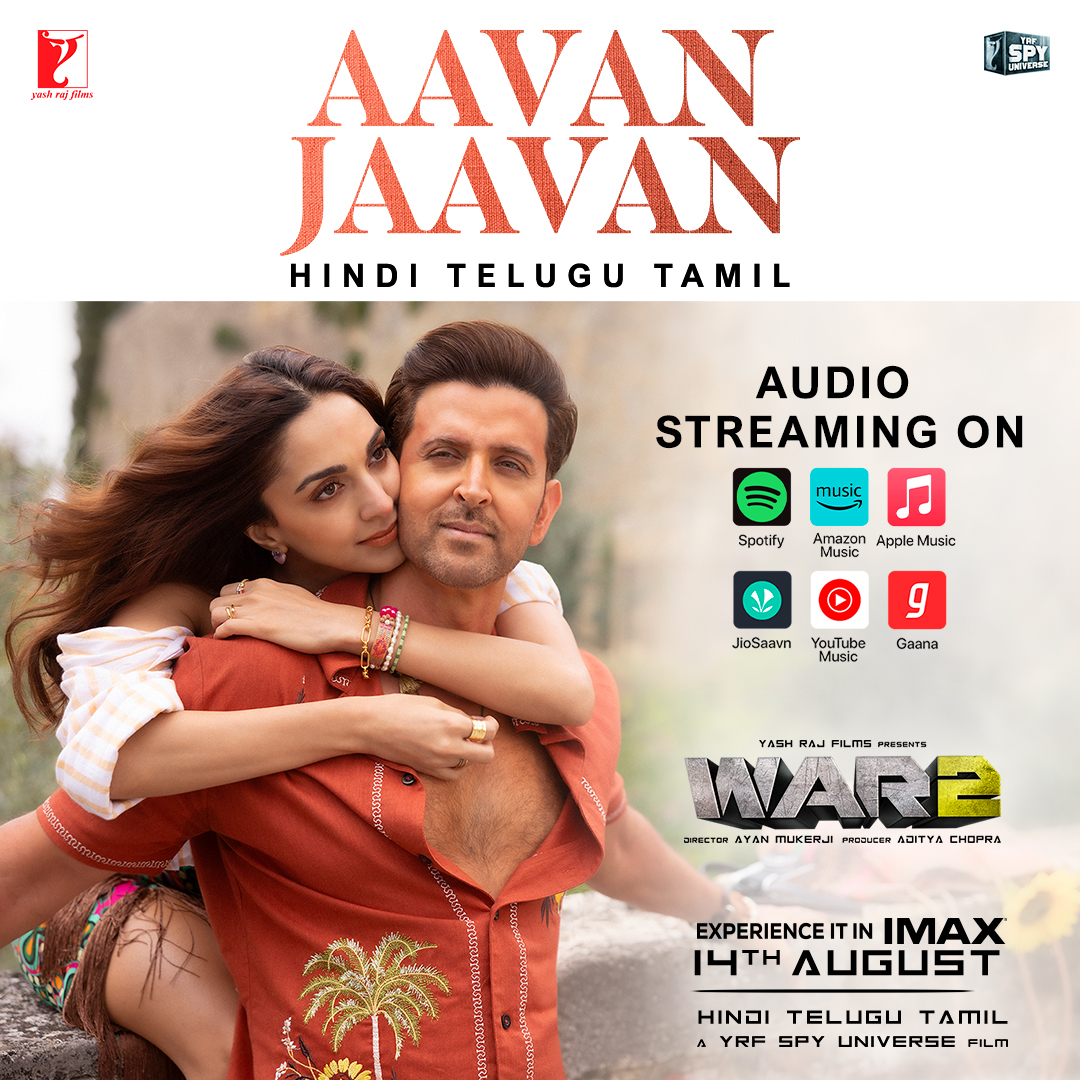 Flirty? ✅ Groovy? ✅✅ On loop? ✅✅✅ Tune in now! Aavan Jaavan (Hindi) : Oopiri Ooyalaga (Telugu) : Ulagena Uruveduthaay (Tamil) : #War2 releasing in Hindi, Telugu & Tamil on August 14th in cinemas worldwide!