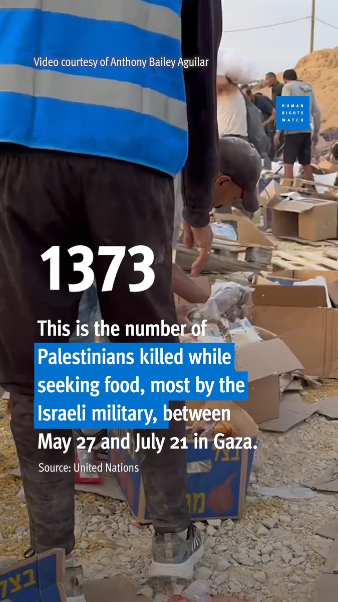 1,373 Palestinians have been killed while seeking food, most by the Israeli military, between May 27 and July 21 in Gaza. Israeli forces routinely opening fire on starving Palestinians amount to war crimes. Learn more: