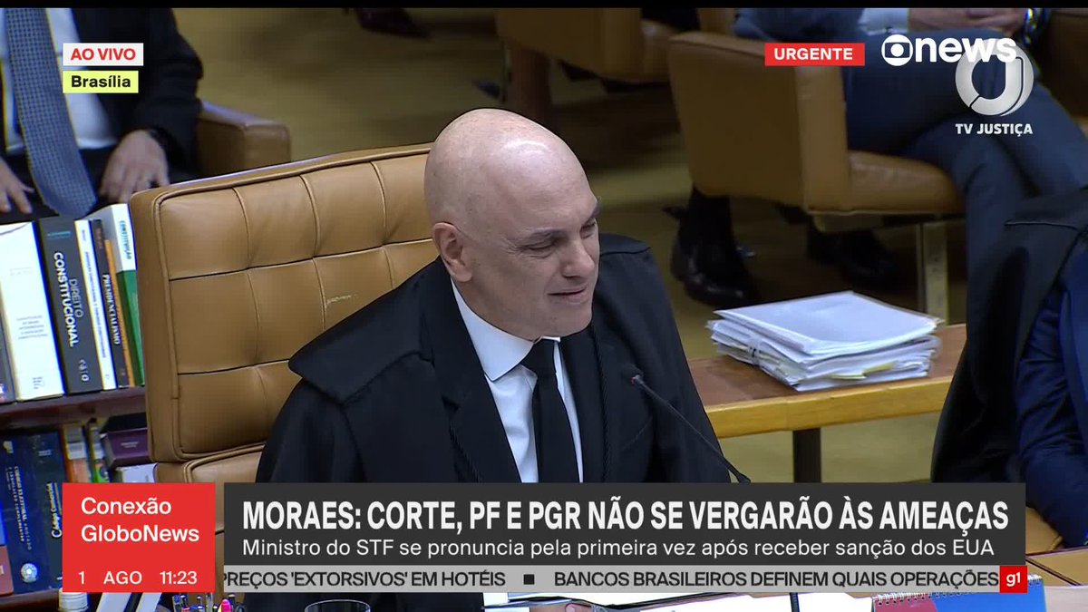 “Engana-se essa organização criminosa miliciana e aqueles brasileiros escondidos e foragidos do território nacional em esperar fraqueza institucional ou debilidade democrática”, diz Moraes. “[O STF] Não aceitará coações, obstruções ou tentativas de novos golpes de Estado.” #ConexãoGloboNews ➡ Assista à #GloboNews: