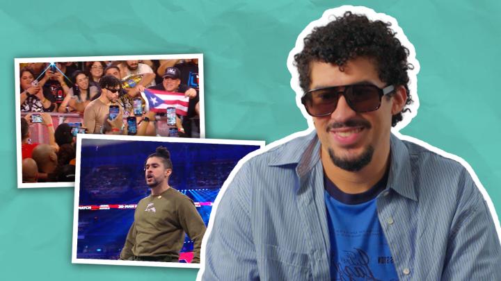"I'm Bad Bunny. The greatest celebrity wrestler of all time." Bad Bunny reacts to his best WWE highlights.