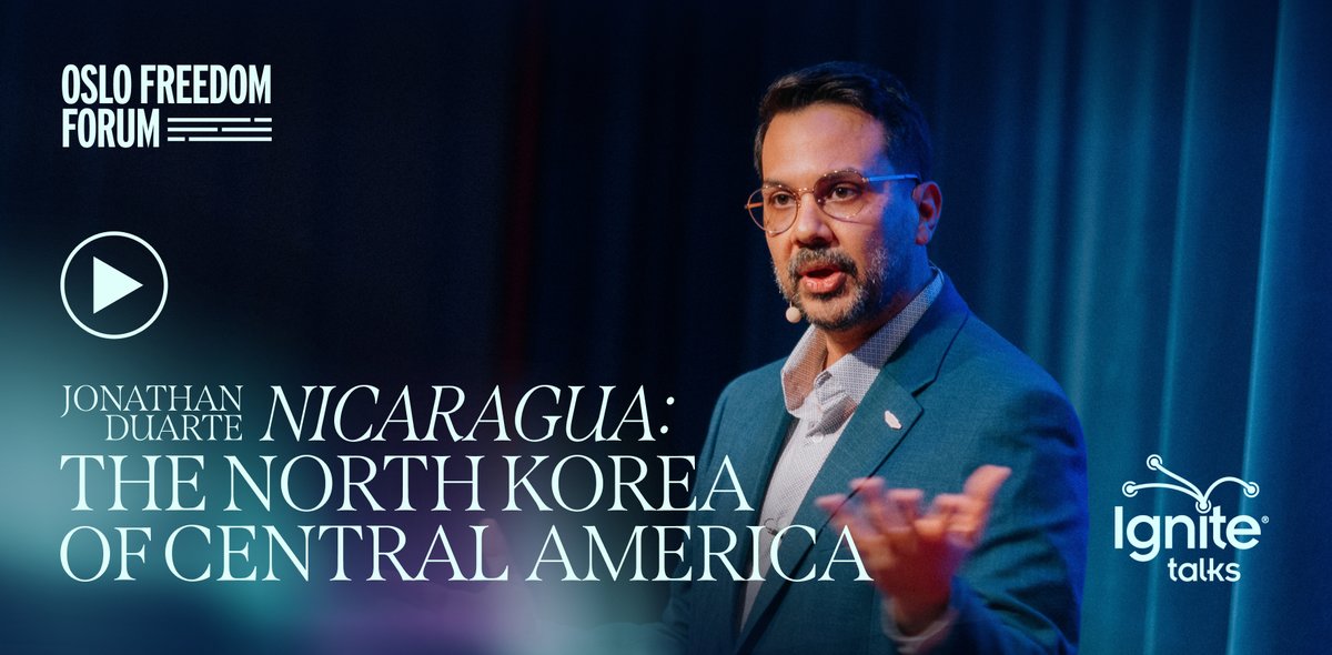 Jonathan Duarte (Jonathan Duarte) exposes how Nicaraguan President Daniel Ortega turned a revolution into a regime, tightening control over power, media, and diplomacy at the 2025 Oslo Freedom Forum.