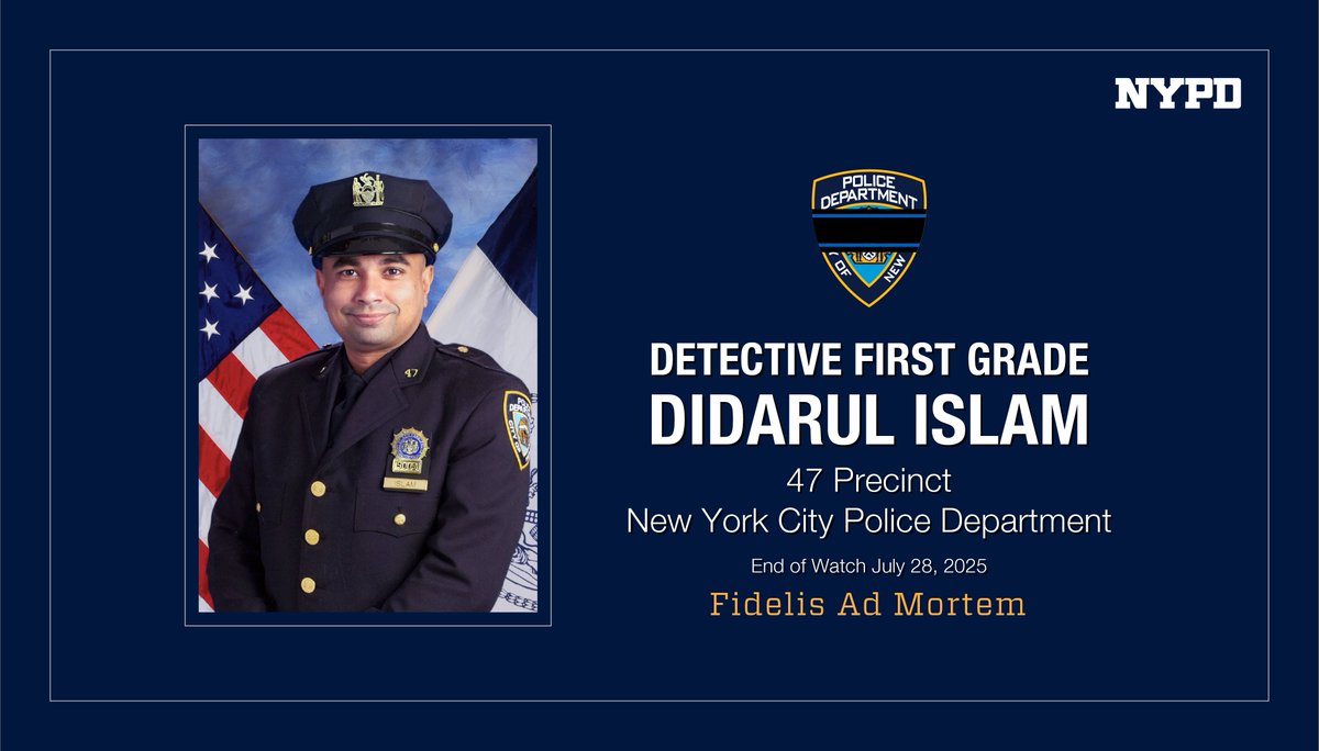 Yesterday, we laid Detective First Grade Didarul Islam to rest. A beloved son, husband, and father, he is a hero who gave everything for New York City. We will forever honor his legacy. #FidelisAdMortem