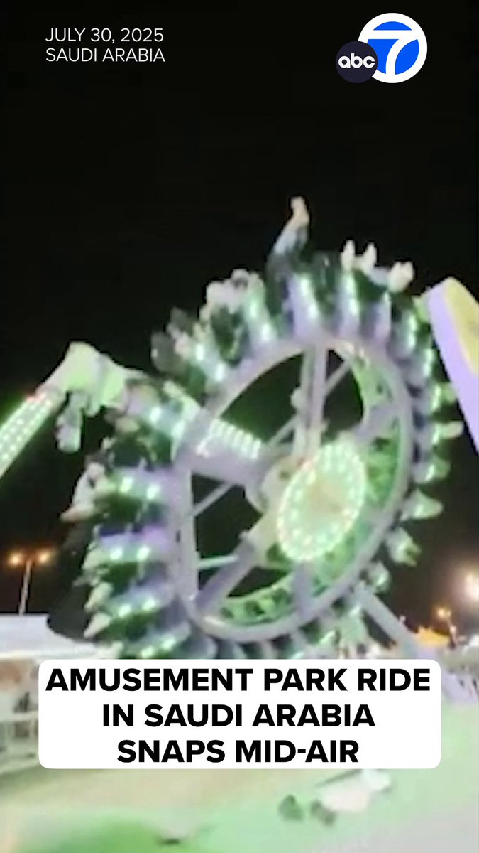 Shocking video shows the moment an amusement park ride in Saudi Arabia collapsed, injuring more than 20 people.
