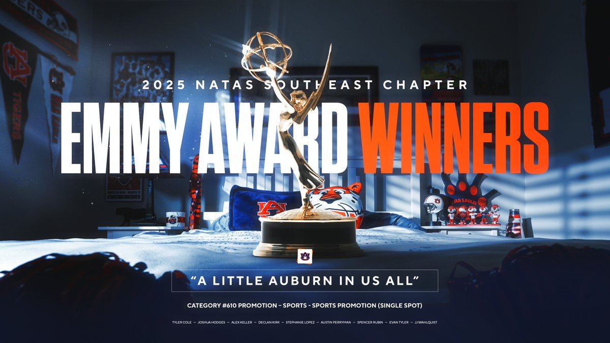 𝐄𝐦𝐦𝐲 𝐀𝐰𝐚𝐫𝐝 𝐖𝐢𝐧𝐧𝐞𝐫 🏆 “𝘈 𝘓𝘪𝘵𝘵𝘭𝘦 𝘈𝘶𝘣𝘶𝘳𝘯 𝘪𝘯 𝘜𝘴 𝘈𝘭𝘭” has earned a 2025 Southeast Regional Emmy Award for Best Sports Promotion (Single Spot) 🦅