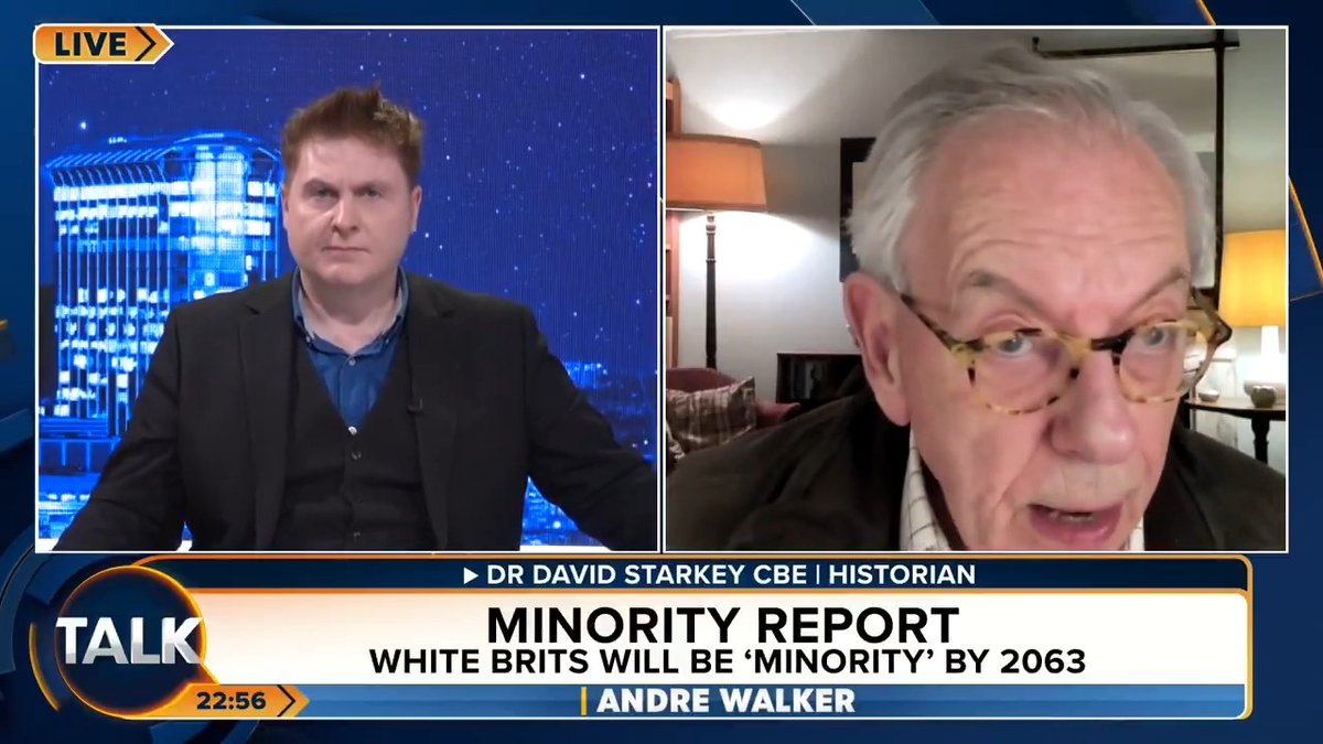 White British people will become a minority by 2063, according to a new report. Dr David Starkey CBE: "We've got to have leaders like Churchill and Thatcher who have the confidence and courage to know they have a duty to their own people first." André Walker David Starkey